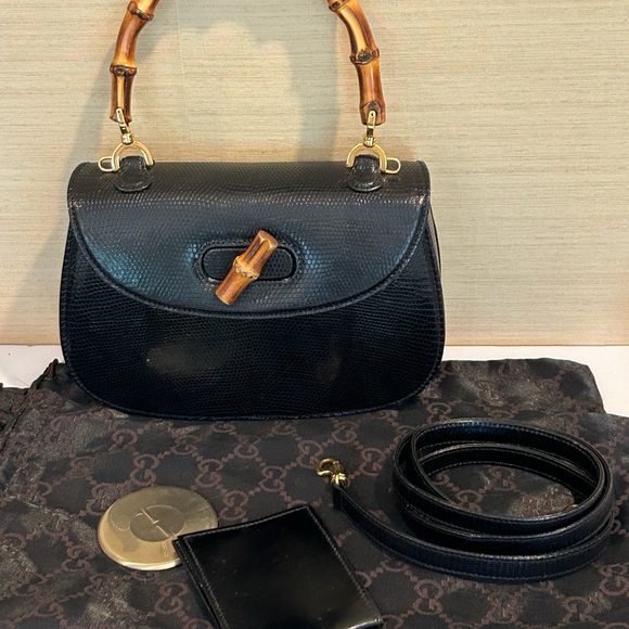 Rare Gucci Small Lizard Bamboo Top Handle Bag - Picture 9 of 13
